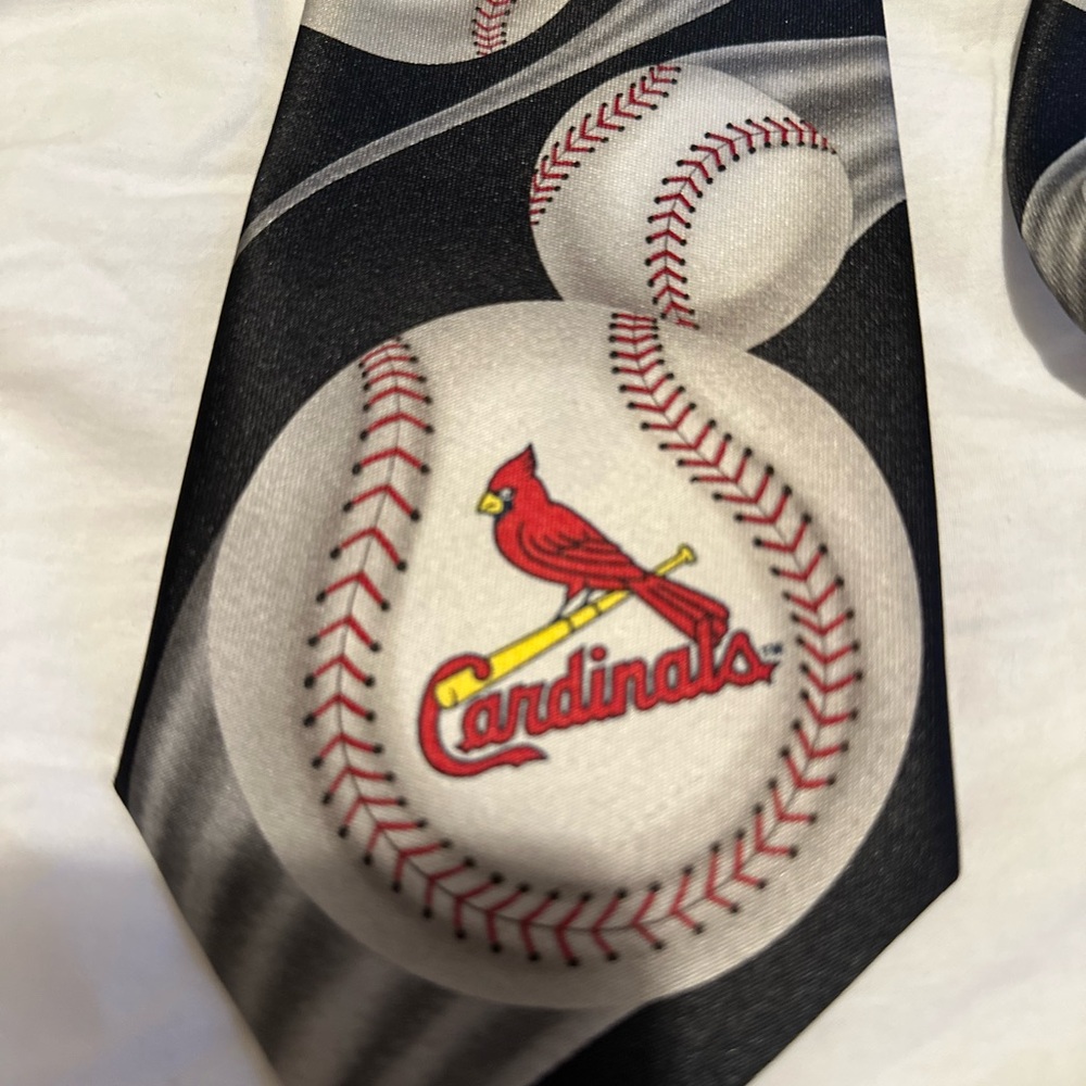 Ralph Marlin necktie featuring a baseball design with the St. Louis Cardinal